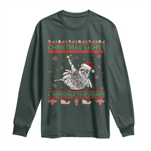 Christmas Lights And Reproductive Rights Ugly Christmas Long Sleeve Shirt Feminist Raccoon Gift TS12 Dark Forest Green Print Your Wear