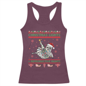 Christmas Lights And Reproductive Rights Ugly Christmas Racerback Tank Top Feminist Raccoon Gift TS12 Maroon Print Your Wear
