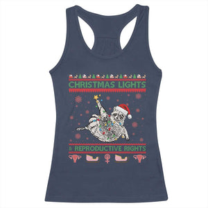 Christmas Lights And Reproductive Rights Ugly Christmas Racerback Tank Top Feminist Raccoon Gift TS12 Navy Print Your Wear