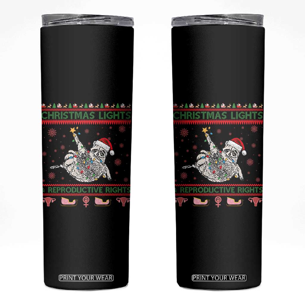 Christmas Lights And Reproductive Rights Ugly Christmas Skinny Tumbler Feminist Raccoon Gift TS12 Black Print Your Wear