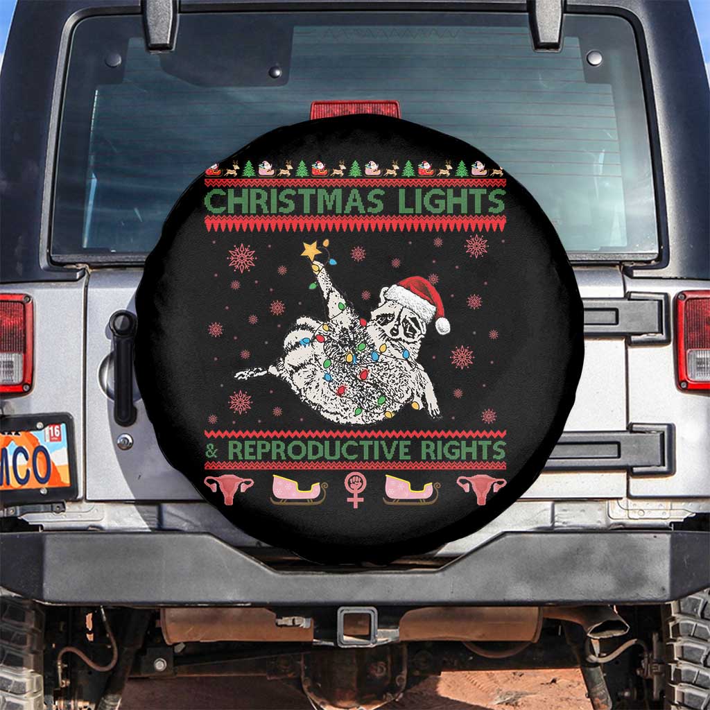 Christmas Lights And Reproductive Rights Ugly Christmas Spare Tire Cover Feminist Raccoon Gift TS12 No hole Black Print Your Wear