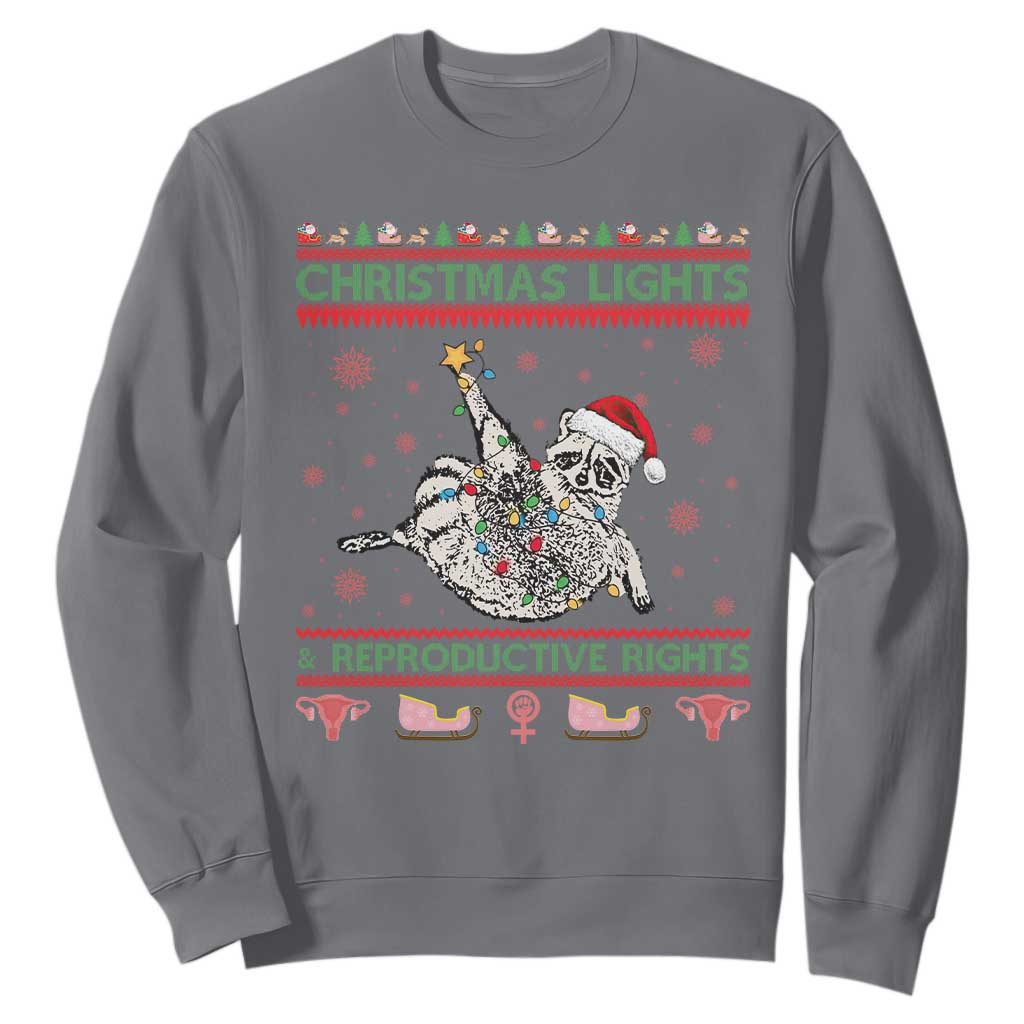 Christmas Lights And Reproductive Rights Ugly Christmas Sweatshirt Feminist Raccoon Gift TS12 Charcoal Print Your Wear