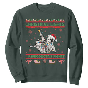 Christmas Lights And Reproductive Rights Ugly Christmas Sweatshirt Feminist Raccoon Gift TS12 Dark Forest Green Print Your Wear