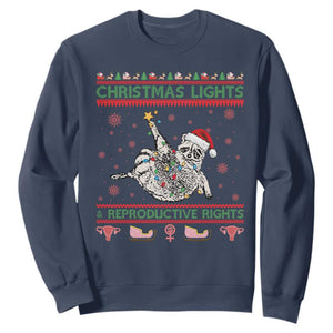 Christmas Lights And Reproductive Rights Ugly Christmas Sweatshirt Feminist Raccoon Gift TS12 Navy Print Your Wear