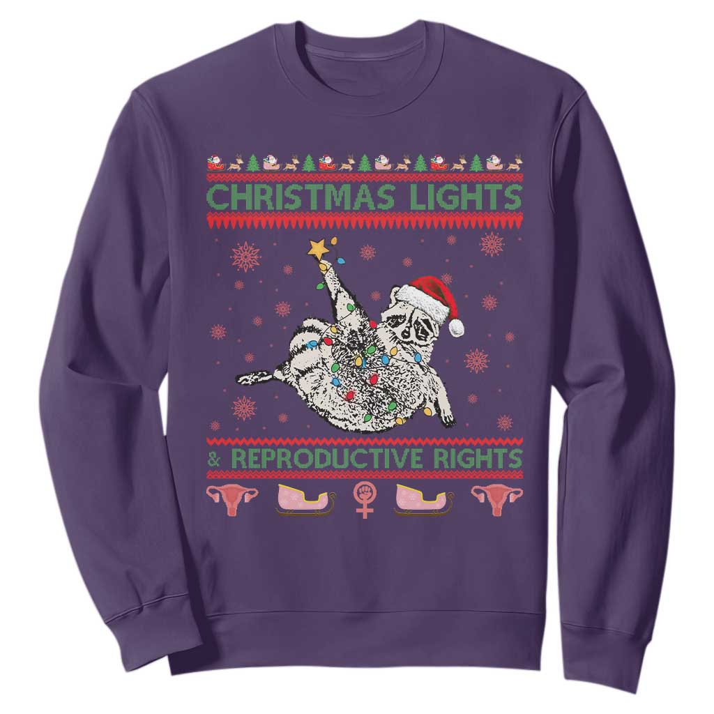 Christmas Lights And Reproductive Rights Ugly Christmas Sweatshirt Feminist Raccoon Gift TS12 Purple Print Your Wear