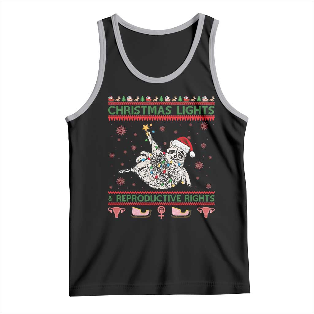 Christmas Lights And Reproductive Rights Ugly Christmas Tank Top Feminist Raccoon Gift TS12 Black Athletic Heather Print Your Wear