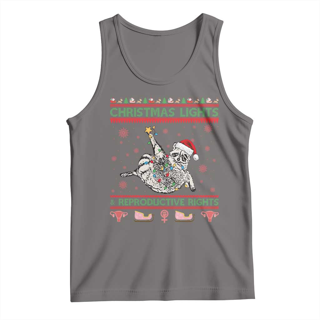 Christmas Lights And Reproductive Rights Ugly Christmas Tank Top Feminist Raccoon Gift TS12 Deep Heather Print Your Wear