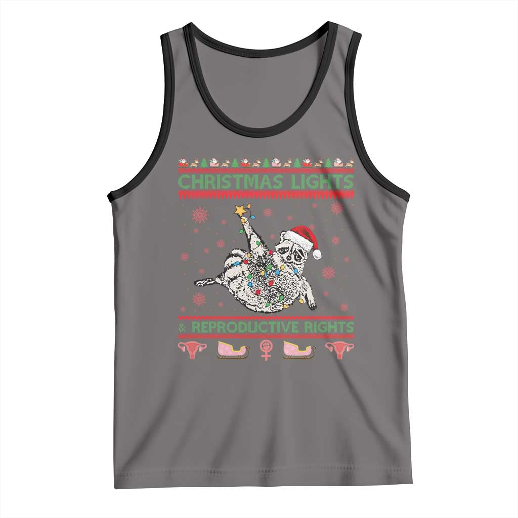 Christmas Lights And Reproductive Rights Ugly Christmas Tank Top Feminist Raccoon Gift TS12 Deep Heather Black Print Your Wear