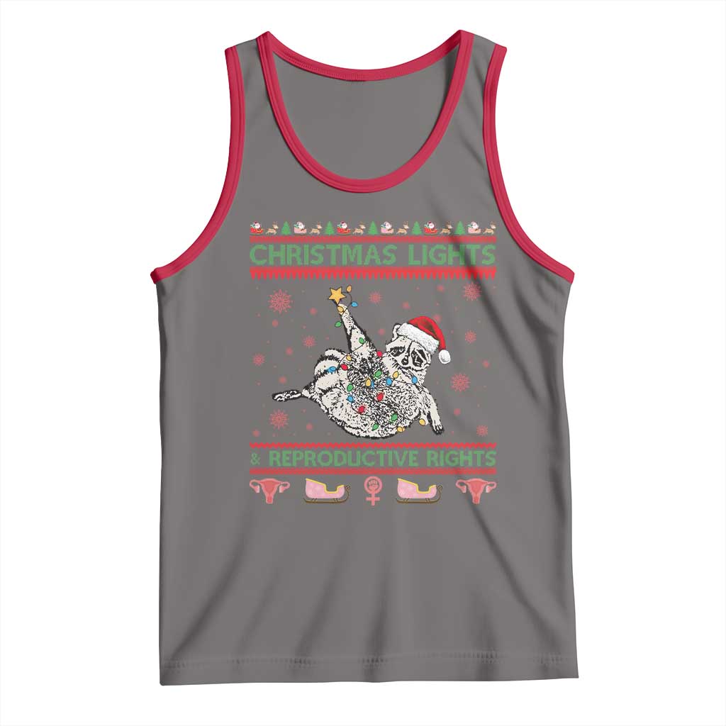 Christmas Lights And Reproductive Rights Ugly Christmas Tank Top Feminist Raccoon Gift TS12 Deep Heather Red Print Your Wear