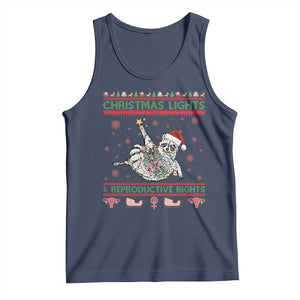 Christmas Lights And Reproductive Rights Ugly Christmas Tank Top Feminist Raccoon Gift TS12 Navy Print Your Wear