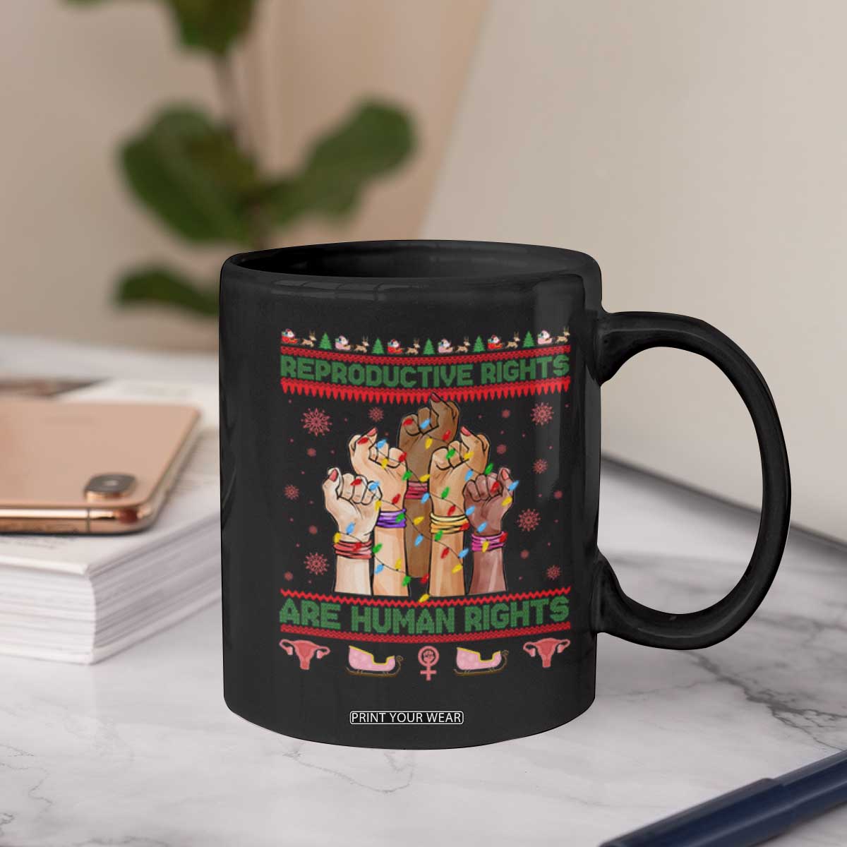 Ugly Christmas Feminist Raccoon Gift Coffee Mug Reproductive Rights Are Human Rights TS12 Print Your Wear