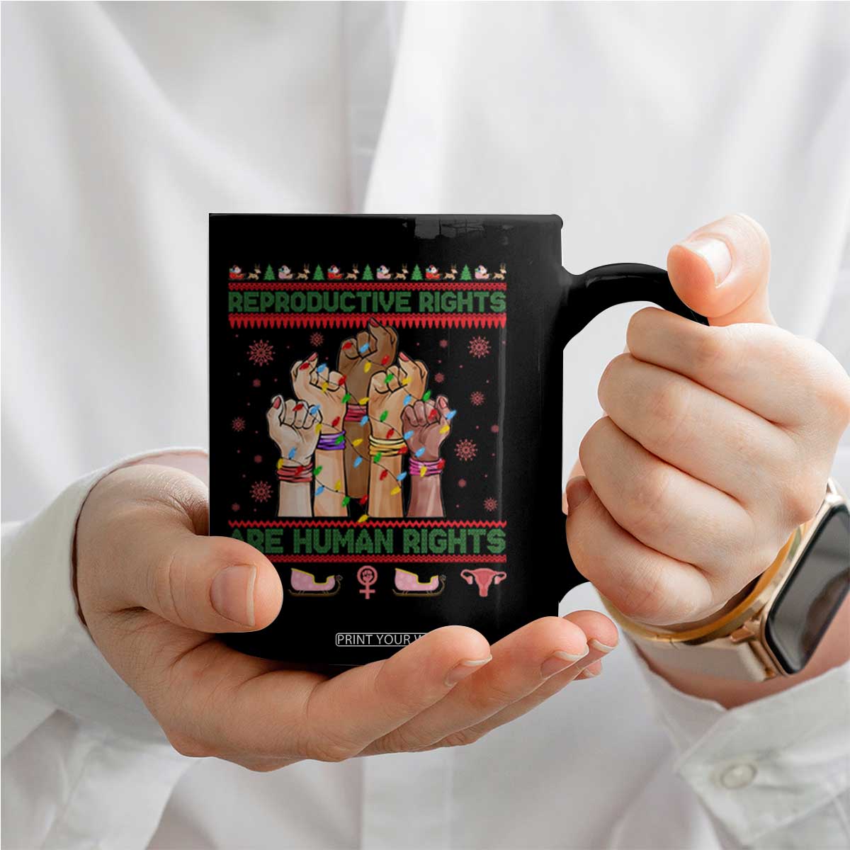 Ugly Christmas Feminist Raccoon Gift Coffee Mug Reproductive Rights Are Human Rights TS12 Print Your Wear