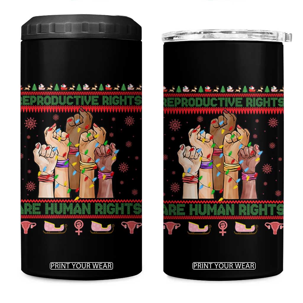 Ugly Christmas Feminist Raccoon Gift 4 in 1 Can Cooler Tumbler Reproductive Rights Are Human Rights TS12 One Size: 16 oz Black Print Your Wear
