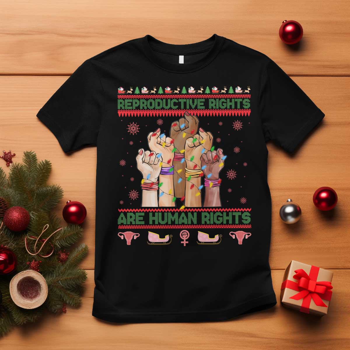 Ugly Christmas Feminist Raccoon Gift T Shirt Reproductive Rights Are Human Rights TS12 Black Print Your Wear