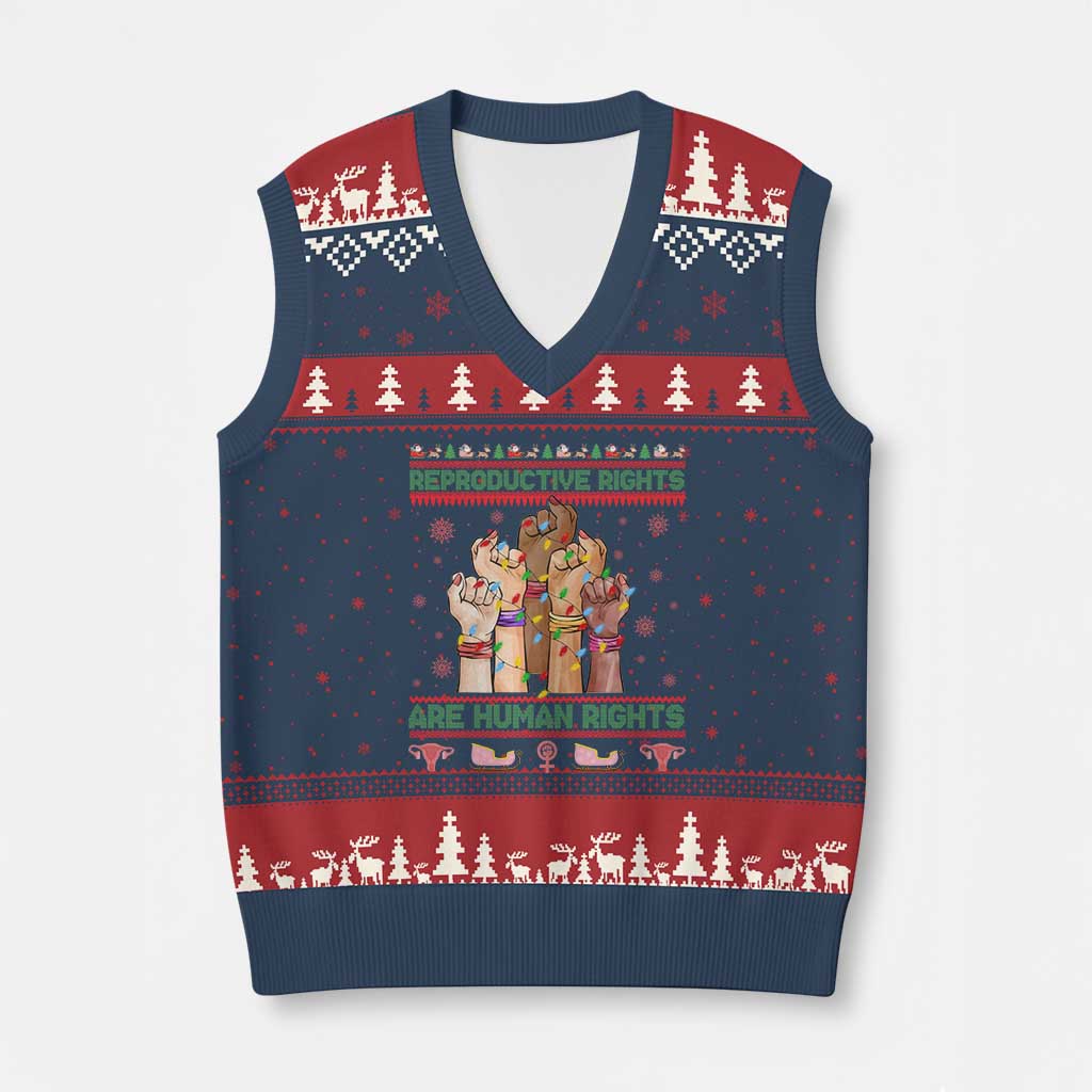 Ugly Xmas Feminist Raccoon Gift V-Neck Knit Sweater Vest Reproductive Rights Are Human Rights TS12 Navy Red Print Your Wear