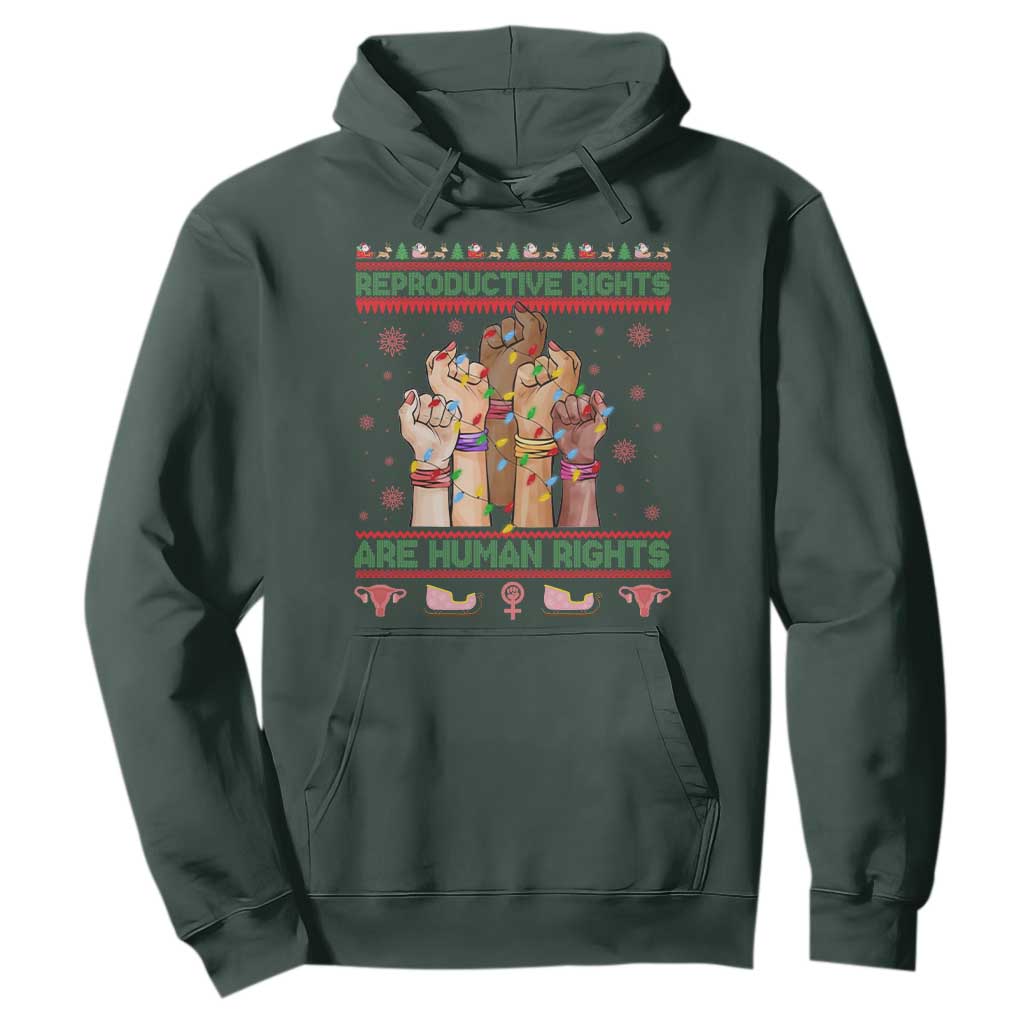Ugly Christmas Feminist Raccoon Gift Hoodie Reproductive Rights Are Human Rights TS12 Dark Forest Green Print Your Wear