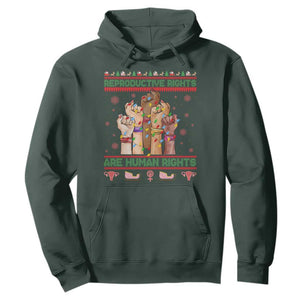 Ugly Christmas Feminist Raccoon Gift Hoodie Reproductive Rights Are Human Rights TS12 Dark Forest Green Print Your Wear
