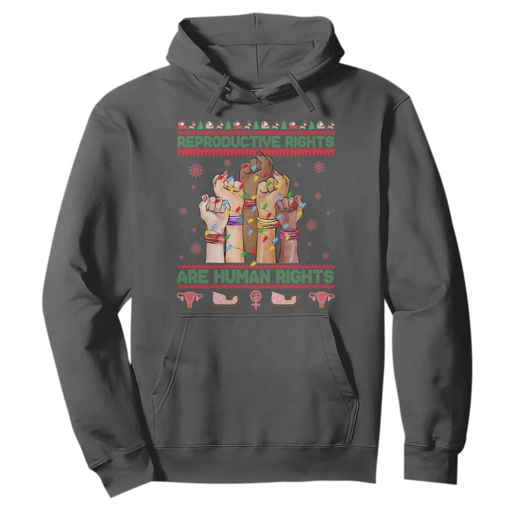 Ugly Christmas Feminist Raccoon Gift Hoodie Reproductive Rights Are Human Rights TS12 Dark Heather Print Your Wear
