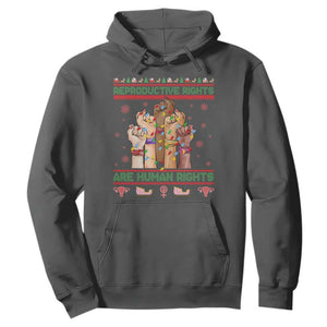 Ugly Christmas Feminist Raccoon Gift Hoodie Reproductive Rights Are Human Rights TS12 Dark Heather Print Your Wear