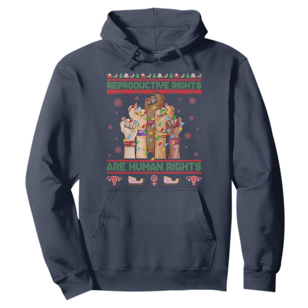 Ugly Christmas Feminist Raccoon Gift Hoodie Reproductive Rights Are Human Rights TS12 Navy Print Your Wear