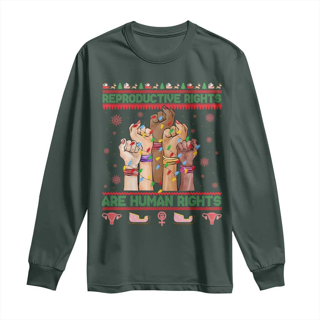 Ugly Christmas Feminist Raccoon Gift Long Sleeve Shirt Reproductive Rights Are Human Rights TS12 Dark Forest Green Print Your Wear