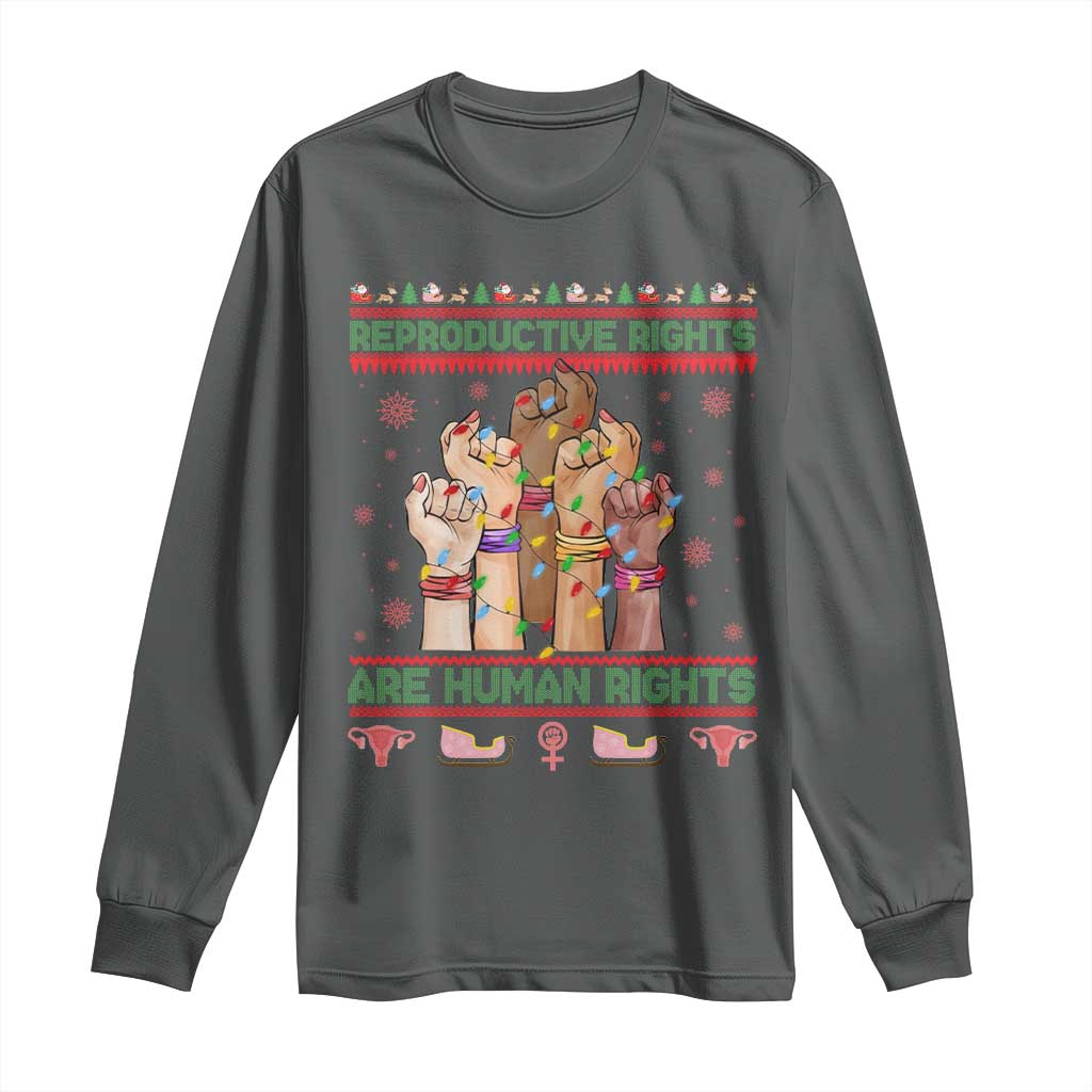 Ugly Christmas Feminist Raccoon Gift Long Sleeve Shirt Reproductive Rights Are Human Rights TS12 Dark Heather Print Your Wear