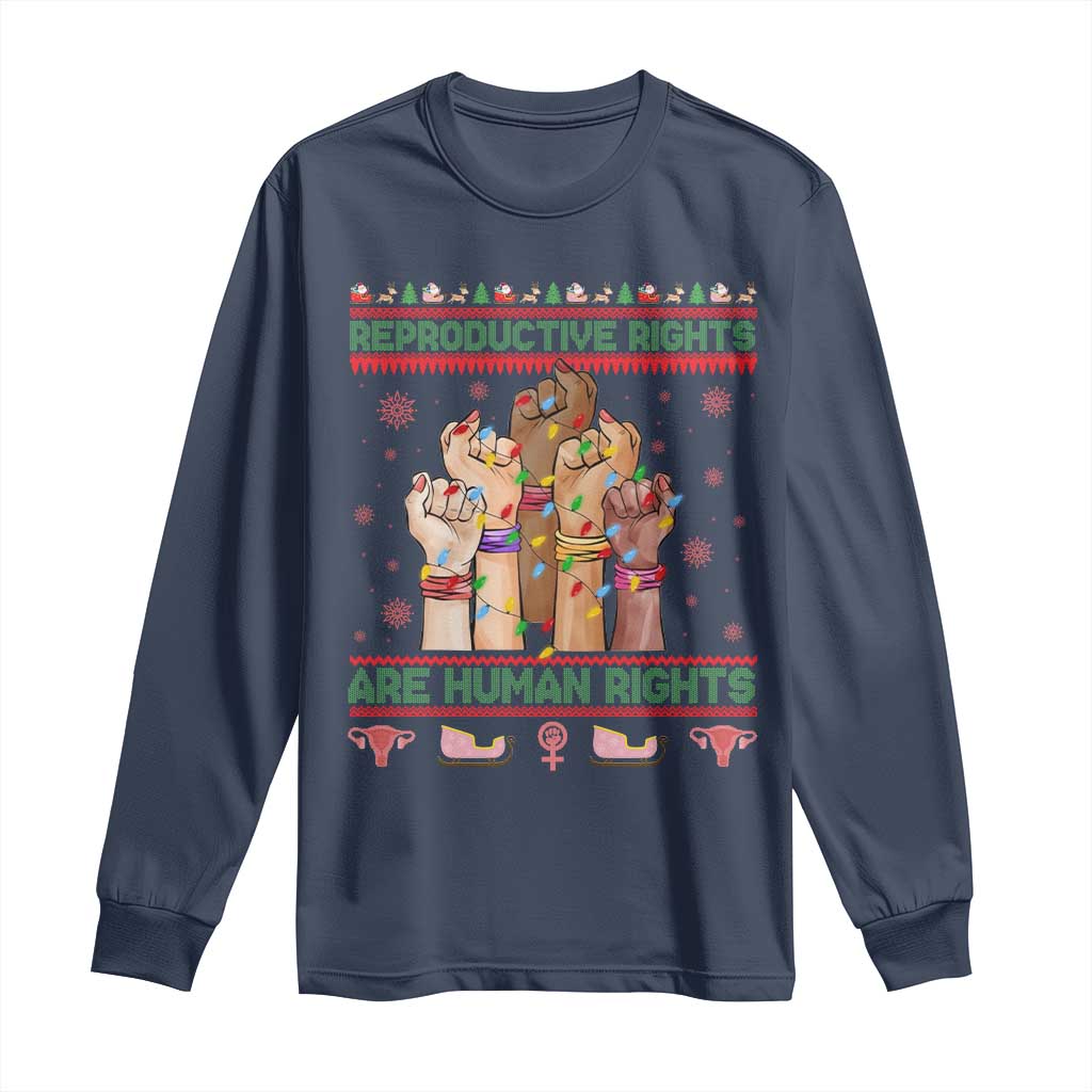 Ugly Christmas Feminist Raccoon Gift Long Sleeve Shirt Reproductive Rights Are Human Rights TS12 Navy Print Your Wear