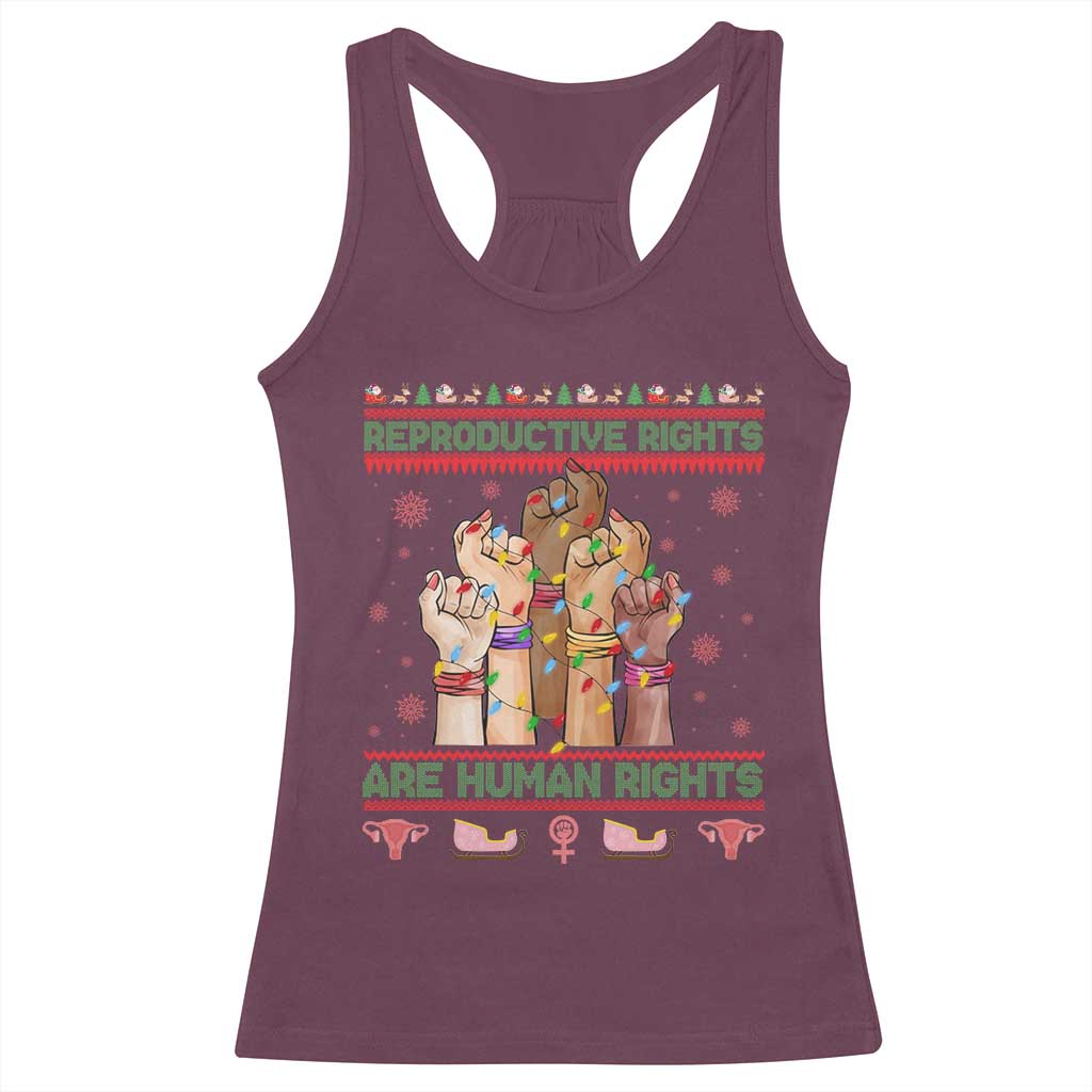 Ugly Christmas Feminist Raccoon Gift Racerback Tank Top Reproductive Rights Are Human Rights TS12 Maroon Print Your Wear