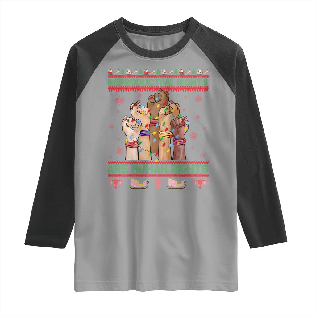 Ugly Christmas Feminist Raccoon Gift Raglan Shirt Reproductive Rights Are Human Rights TS12 Sport Gray Black Print Your Wear