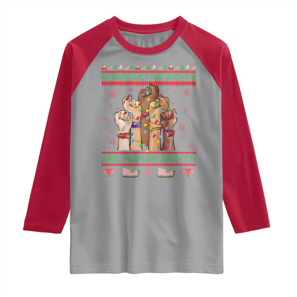Ugly Christmas Feminist Raccoon Gift Raglan Shirt Reproductive Rights Are Human Rights TS12 Sport Gray Red Print Your Wear