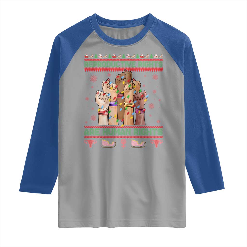 Ugly Christmas Feminist Raccoon Gift Raglan Shirt Reproductive Rights Are Human Rights TS12 Sport Gray Royal Print Your Wear