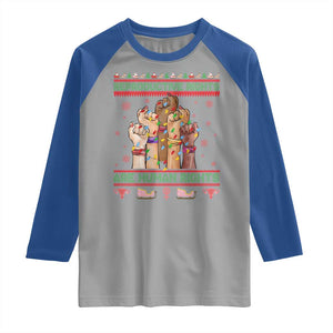 Ugly Christmas Feminist Raccoon Gift Raglan Shirt Reproductive Rights Are Human Rights TS12 Sport Gray Royal Print Your Wear