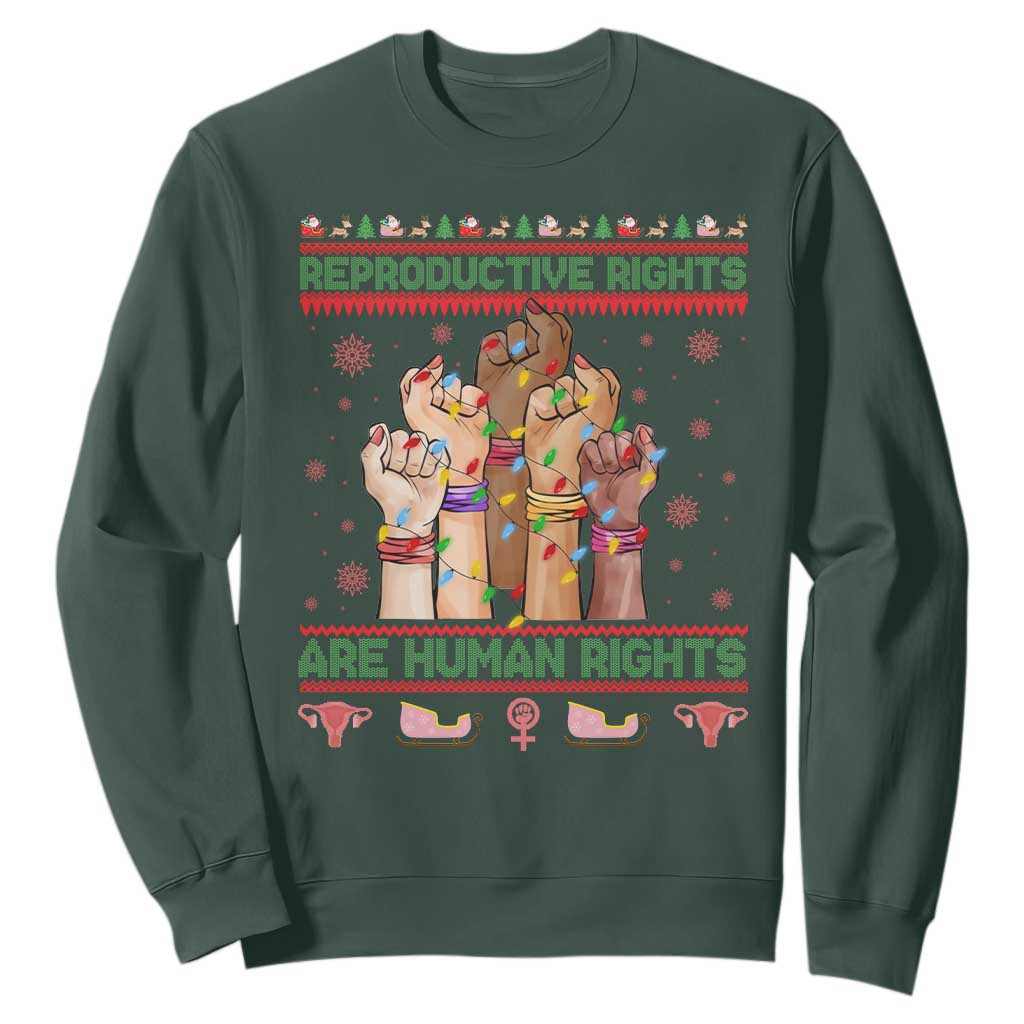 Ugly Christmas Feminist Raccoon Gift Sweatshirt Reproductive Rights Are Human Rights TS12 Dark Forest Green Print Your Wear