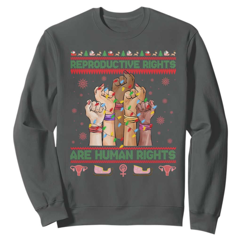 Ugly Christmas Feminist Raccoon Gift Sweatshirt Reproductive Rights Are Human Rights TS12 Dark Heather Print Your Wear