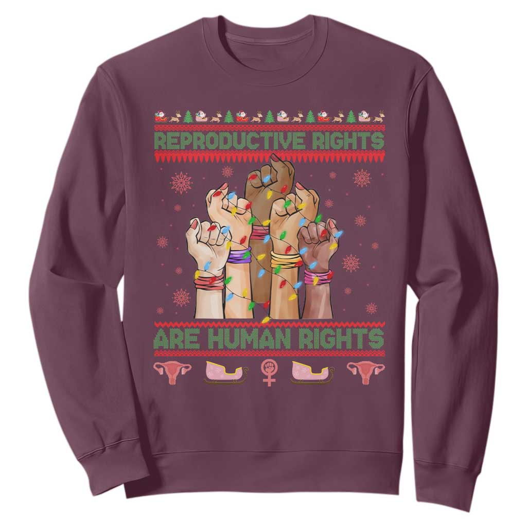 Ugly Christmas Feminist Raccoon Gift Sweatshirt Reproductive Rights Are Human Rights TS12 Maroon Print Your Wear