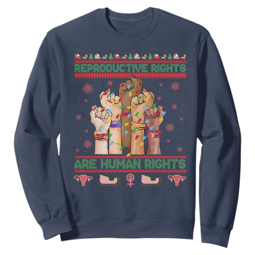 Ugly Christmas Feminist Raccoon Gift Sweatshirt Reproductive Rights Are Human Rights TS12 Navy Print Your Wear