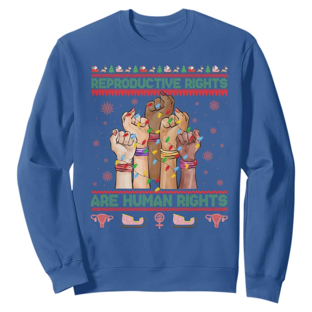 Ugly Christmas Feminist Raccoon Gift Sweatshirt Reproductive Rights Are Human Rights TS12 Royal Blue Print Your Wear