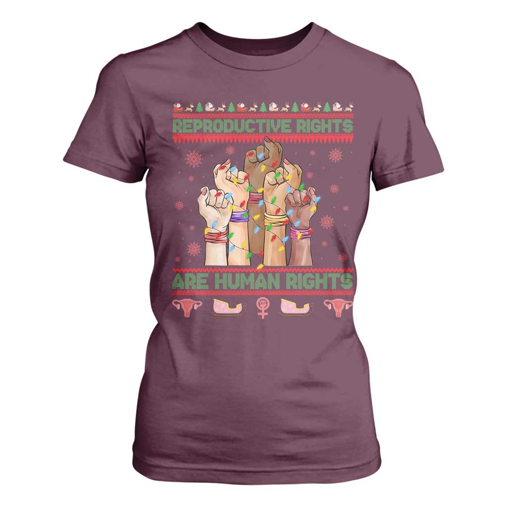 Ugly Christmas Feminist Raccoon Gift T Shirt For Women Reproductive Rights Are Human Rights TS12 Maroon Print Your Wear