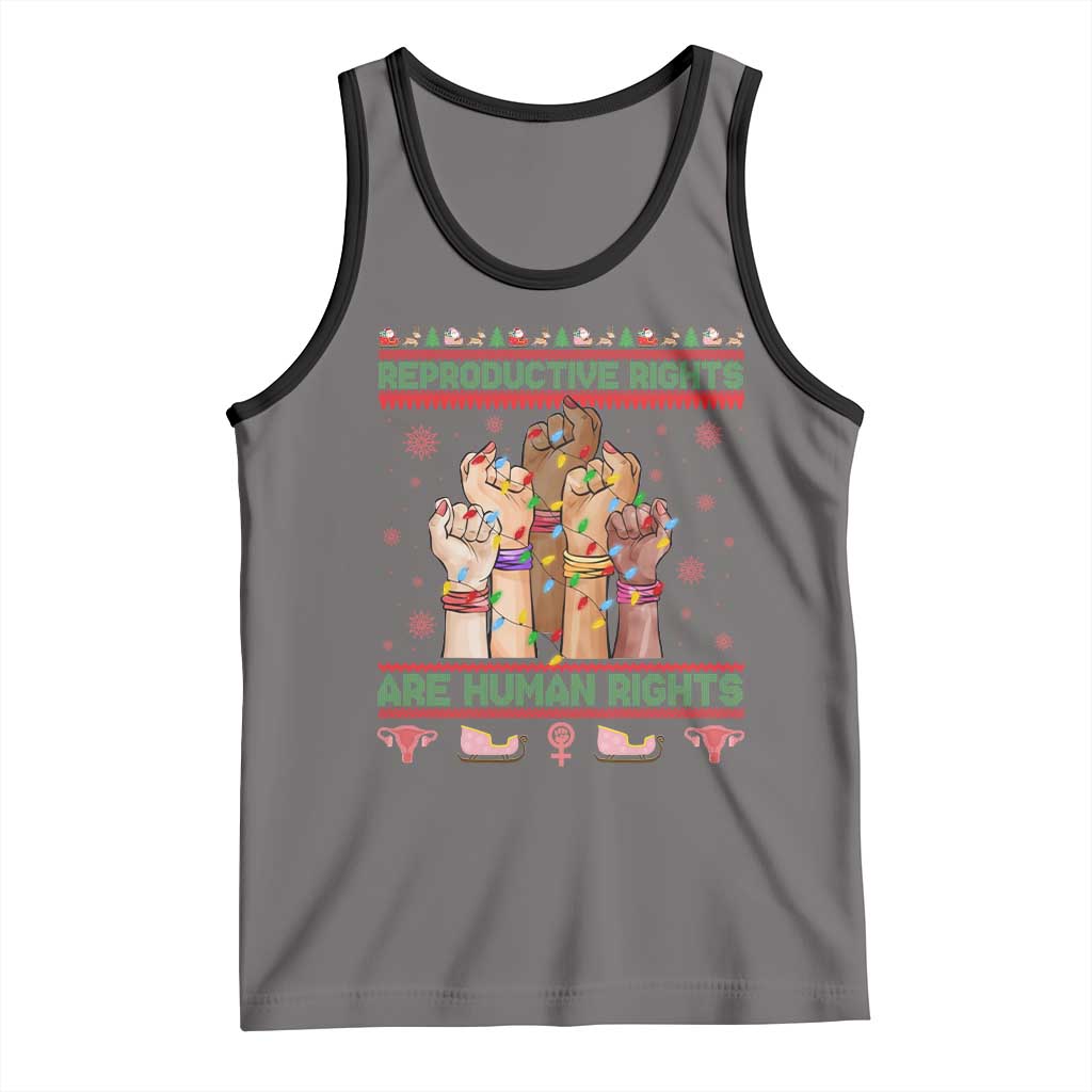 Ugly Christmas Feminist Raccoon Gift Tank Top Reproductive Rights Are Human Rights TS12 Deep Heather Black Print Your Wear