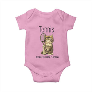Funny Cat Plays Tennis Baby Onesie Because Murder Is Wrong TS12 Light Pink Print Your Wear