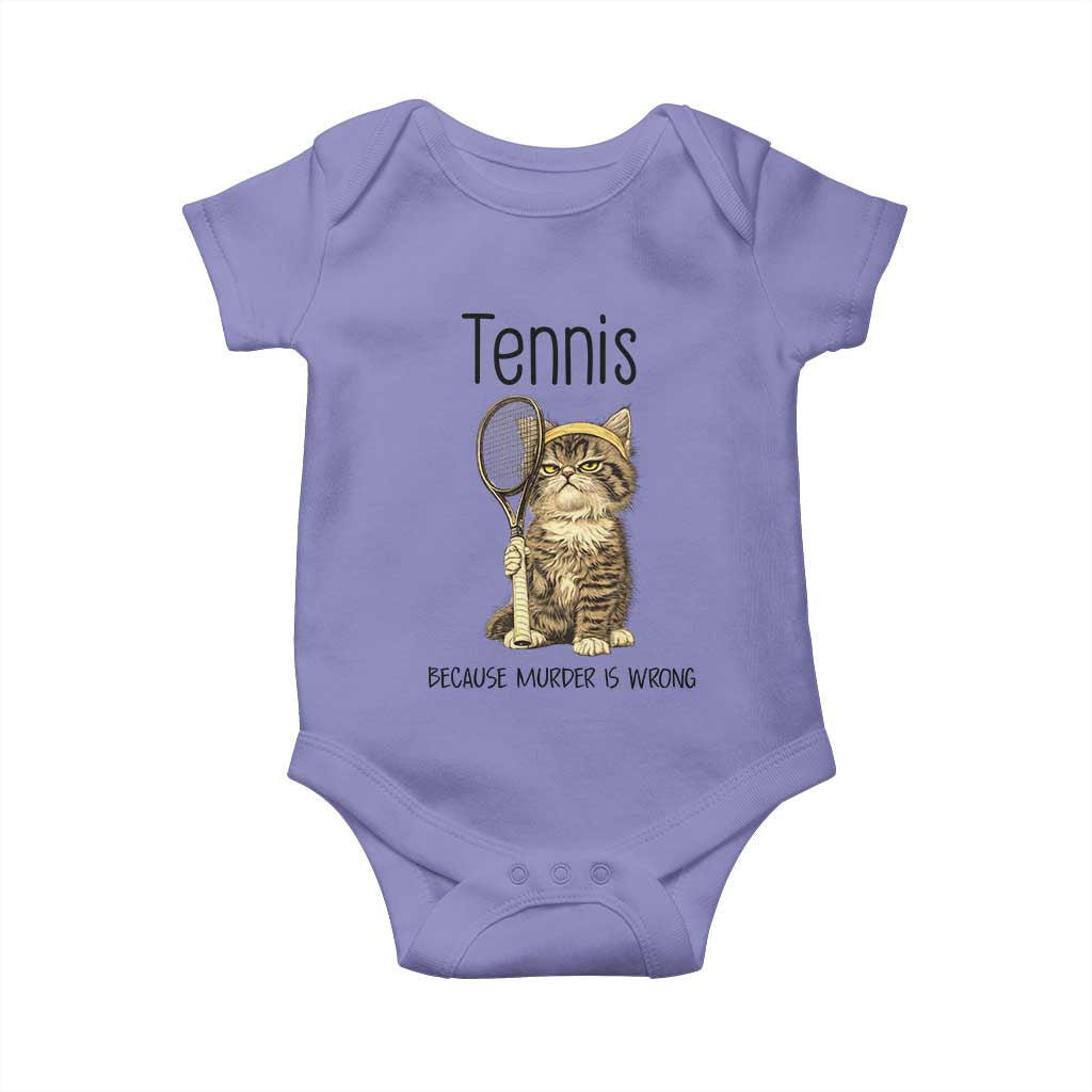 Funny Cat Plays Tennis Baby Onesie Because Murder Is Wrong TS12 Violet Print Your Wear