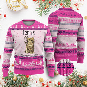 Funny Cat Plays Tennis Ugly Christmas Sweater Because Murder Is Wrong TS12 Hot Pink Print Your Wear