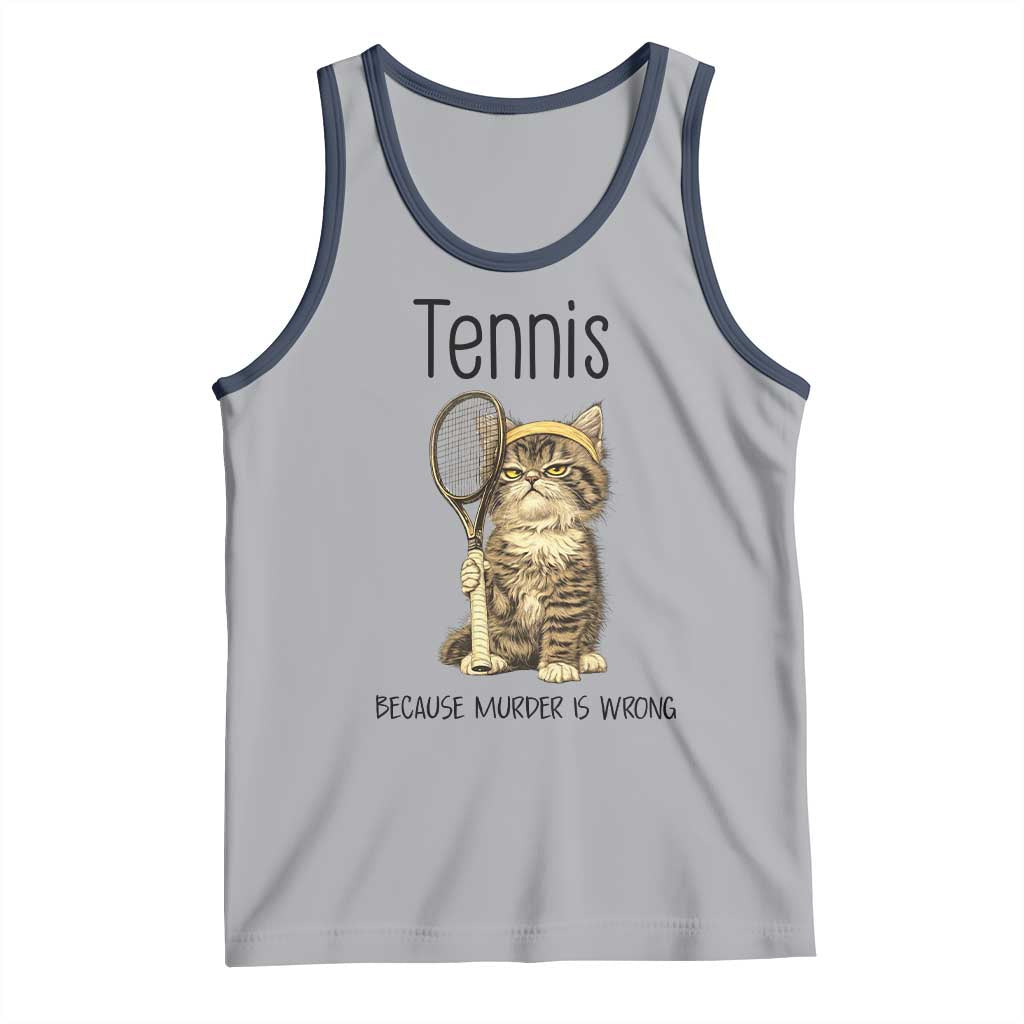 Funny Cat Plays Tennis Tank Top Because Murder Is Wrong TS12 Athletic Heather Navy Print Your Wear