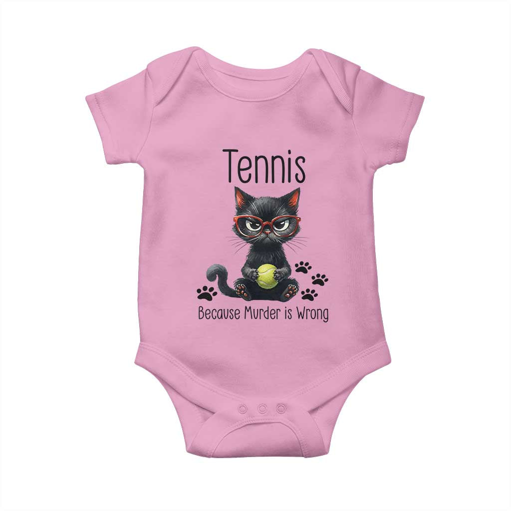 Funny Tennis Cat Gift Baby Onesie Because Murder Is Wrong TS12 Light Pink Print Your Wear