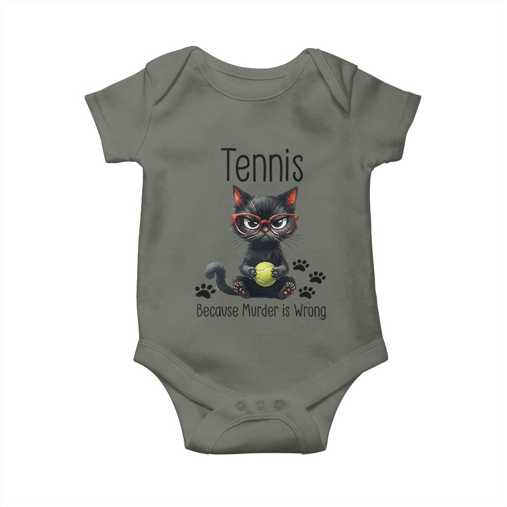 Funny Tennis Cat Gift Baby Onesie Because Murder Is Wrong TS12 Military Green Print Your Wear