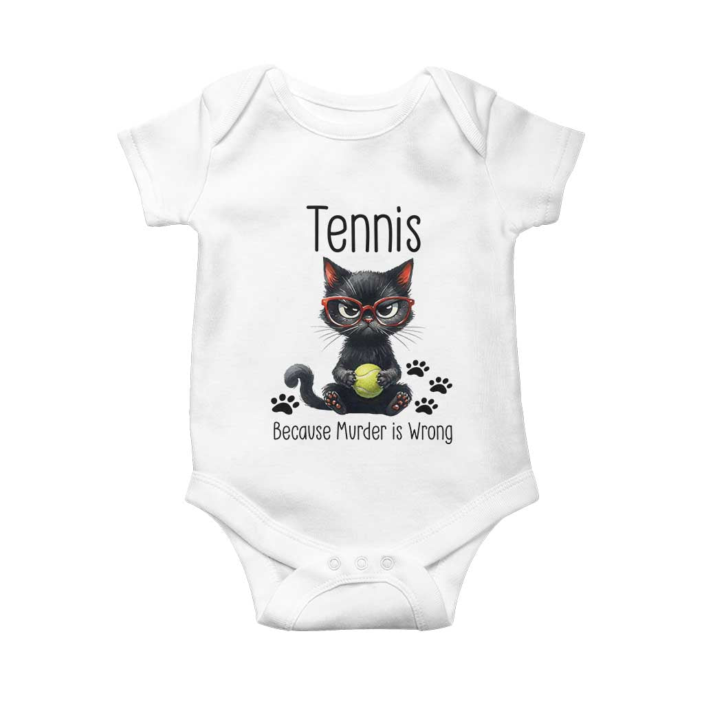 Funny Tennis Cat Gift Baby Onesie Because Murder Is Wrong TS12 White Print Your Wear