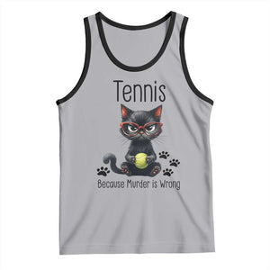 Funny Tennis Cat Gift Tank Top Because Murder Is Wrong TS12 Athletic Heather Black Print Your Wear