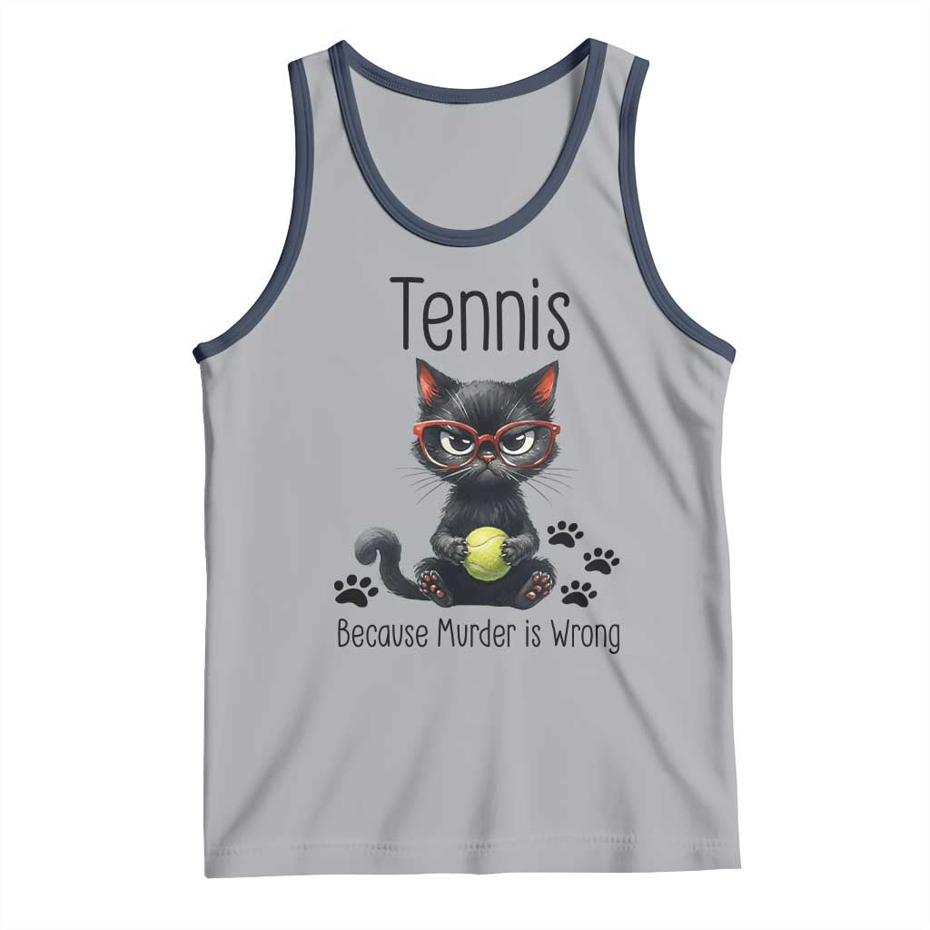 Funny Tennis Cat Gift Tank Top Because Murder Is Wrong TS12 Athletic Heather Navy Print Your Wear