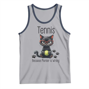 Funny Tennis Cat Gift Tank Top Because Murder Is Wrong TS12 Athletic Heather Navy Print Your Wear
