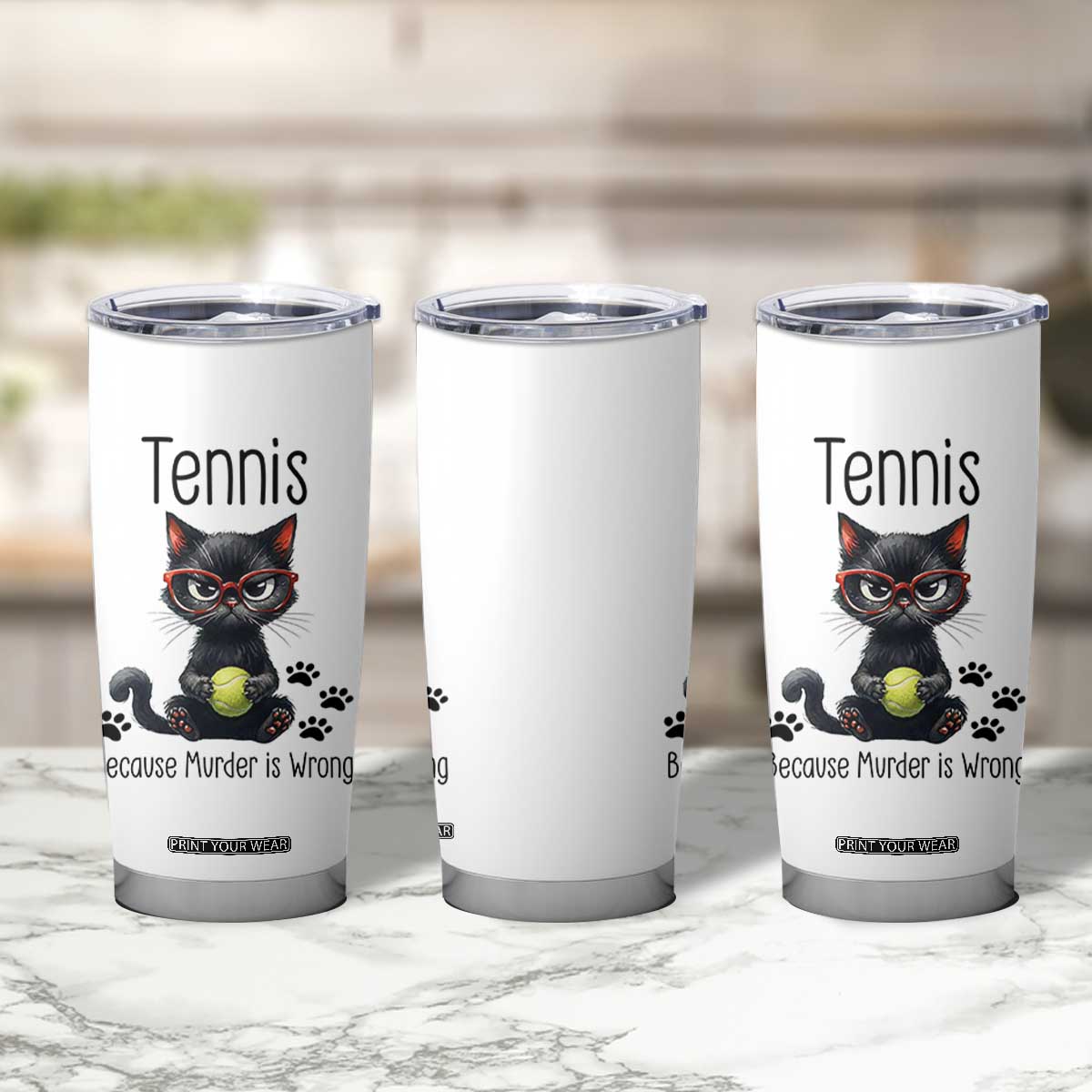 Funny Tennis Cat Gift Tumbler Cup Because Murder Is Wrong TS12 Print Your Wear